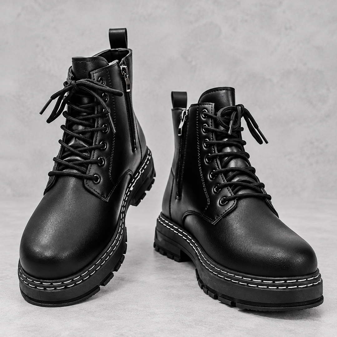 Men's Lace-Up Combat Boots - Esme in Black – front view