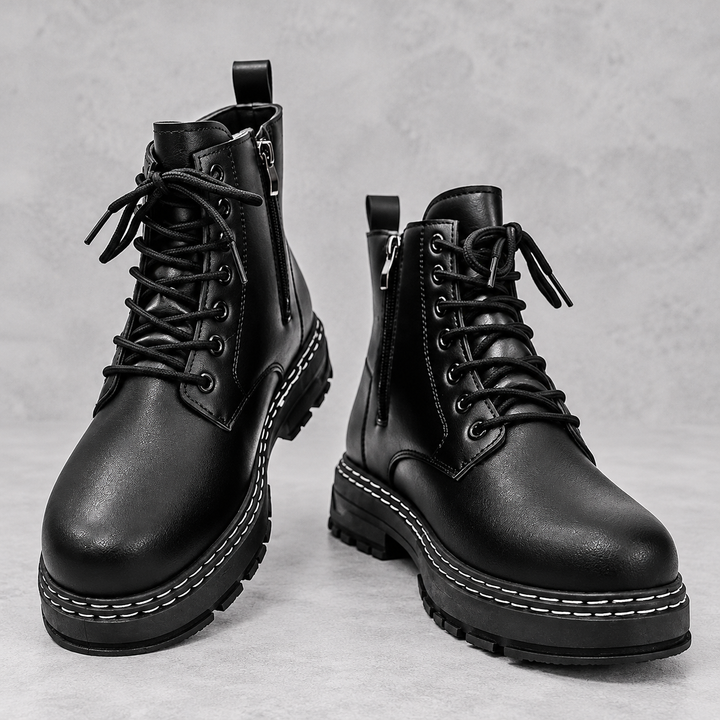Men's Lace-Up Combat Boots - Esme in Black – front view