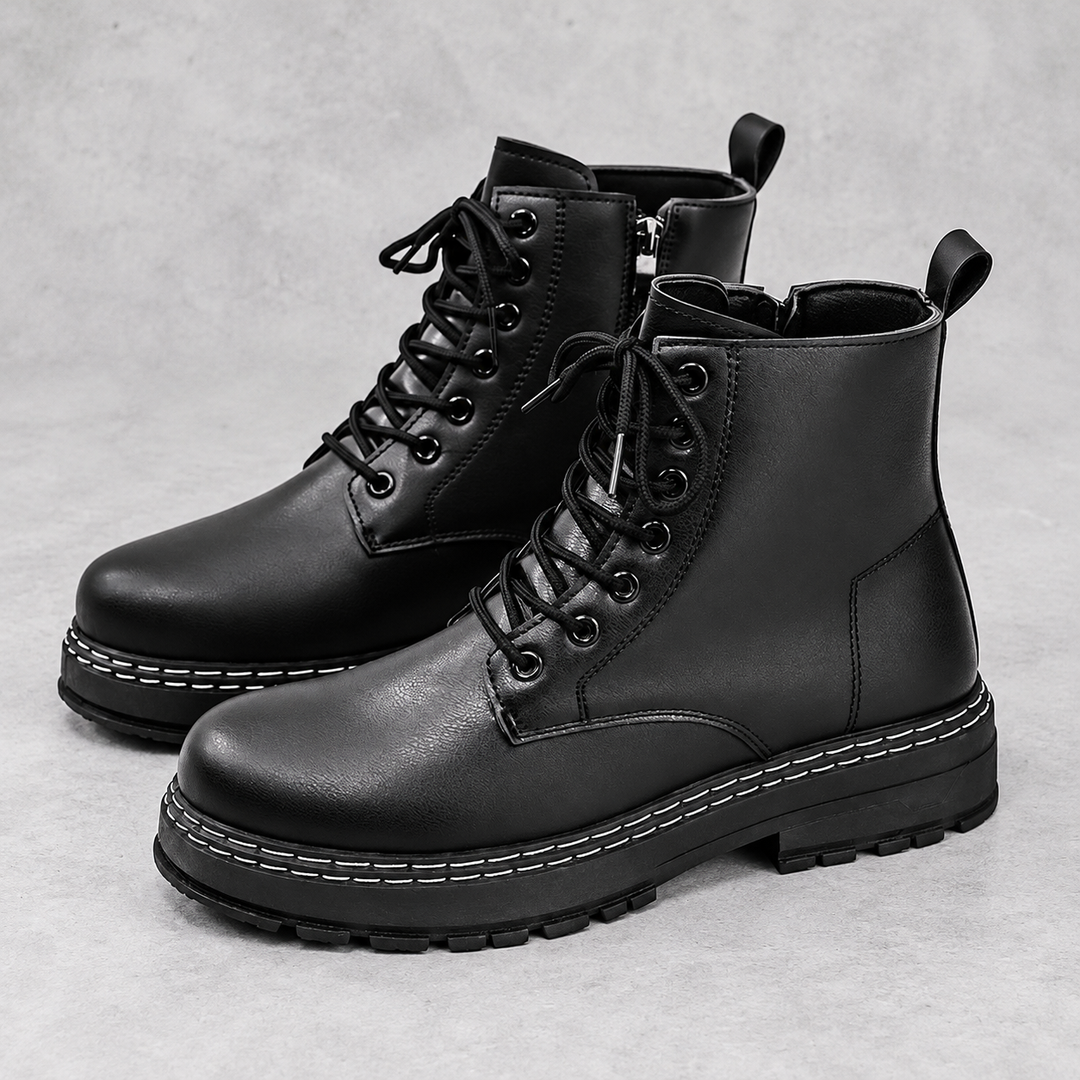 Men's Lace-Up Combat Boots - Esme in Black – three-quarter view
