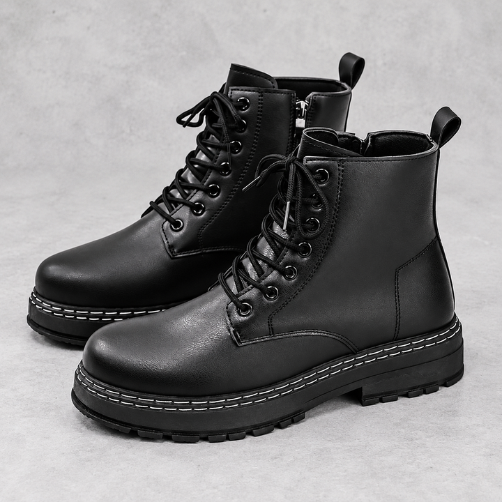 Men's Lace-Up Combat Boots - Esme in Black – three-quarter view