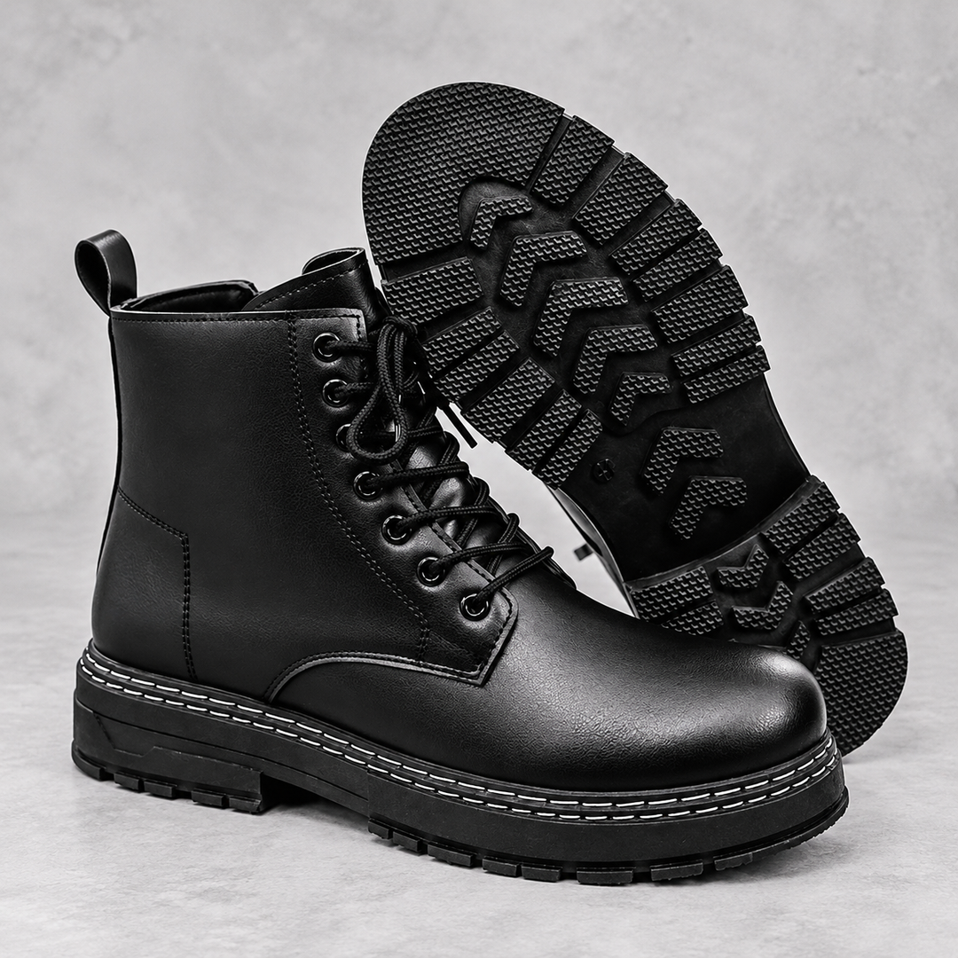 Men's Lace-Up Combat Boots - Esme in Black – sole tread view