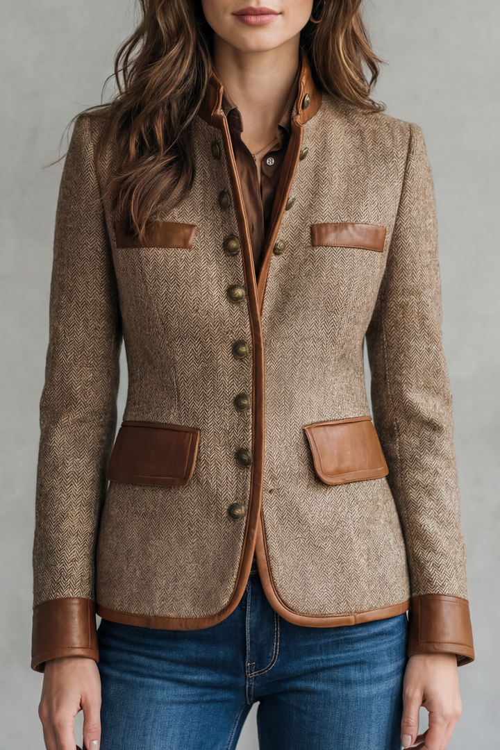 Women's Classic Tweed Jacket with Vintage Trim Accents – Yara