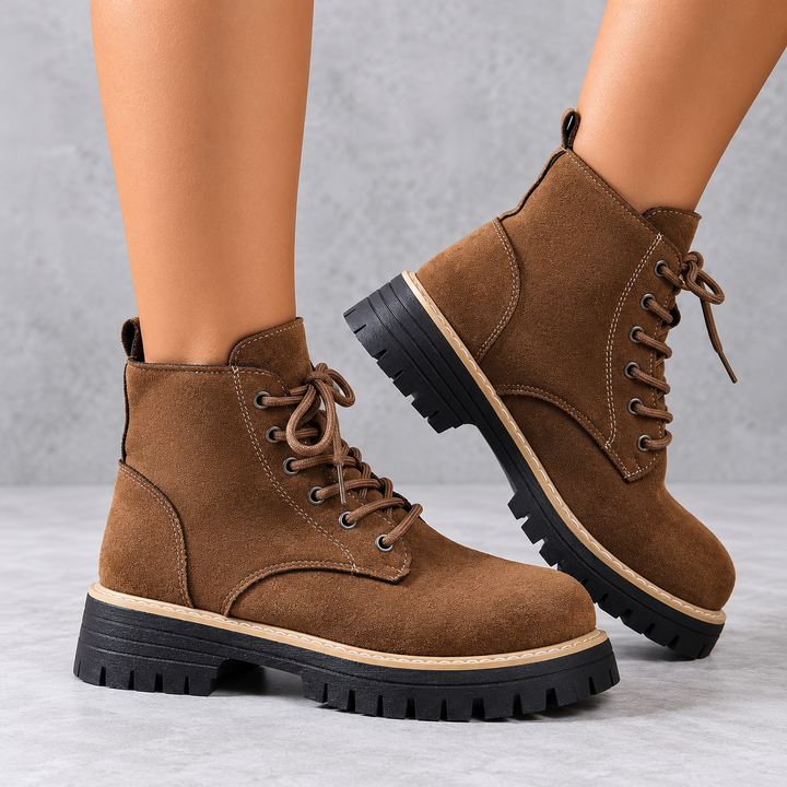 Women's Lace-Up Combat Boots - Heidi in Brown – side view