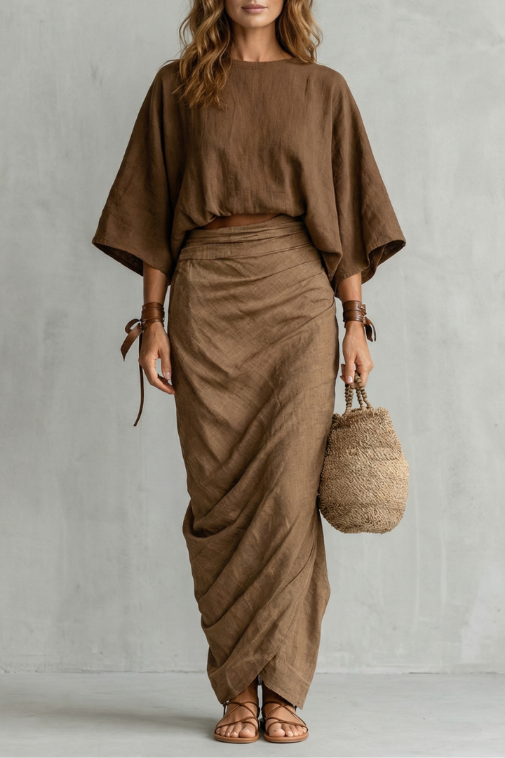 Women's Batwing Top and Draped Maxi Skirt Co-ord Set - Darielle