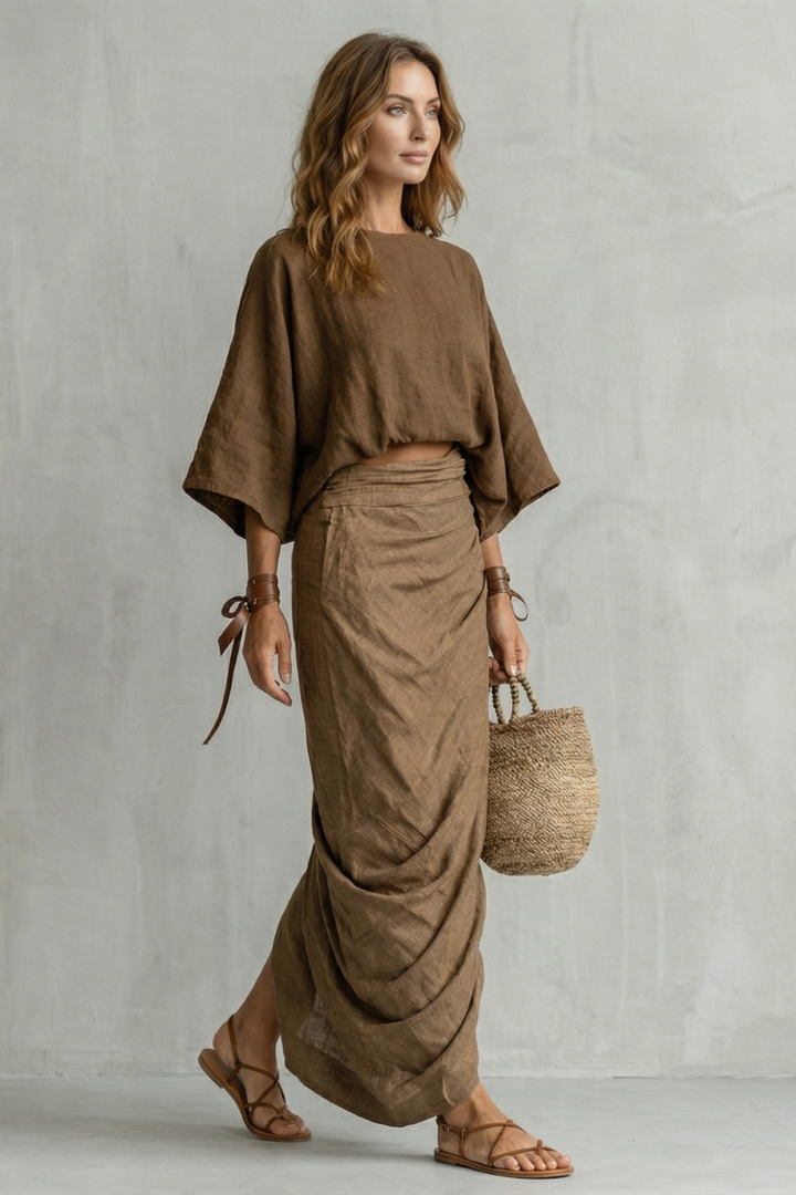 Women's Batwing Top and Draped Maxi Skirt Co-ord Set - Darielle