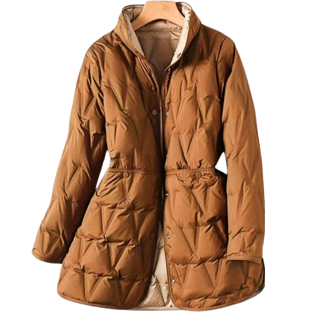 Hornsea women's quilted down jacket in Camel – front view