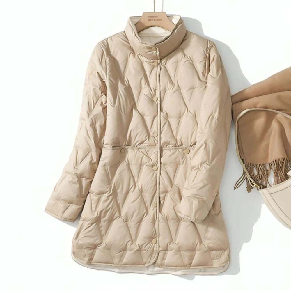 Hornsea women's quilted down jacket in Beige – front view