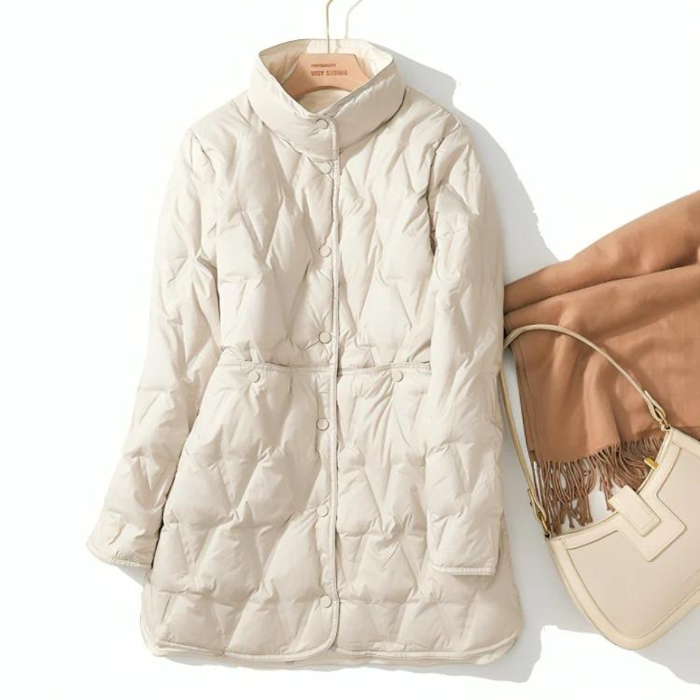 Hornsea women's quilted down jacket in Cream – front view