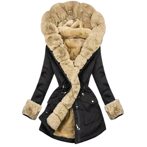 Thornham women's plush-lined hooded parka in Black – front view