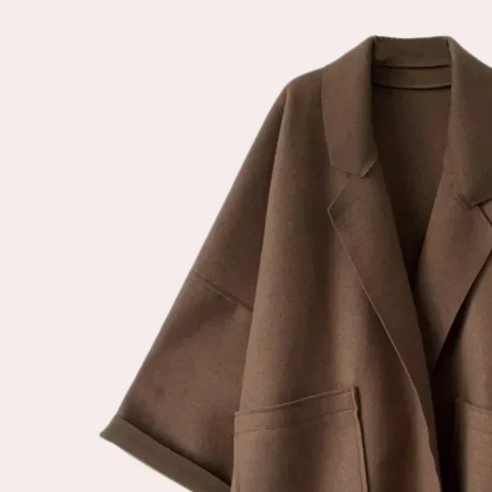 Women's oversized coat Hollie in Brown – lapel and pocket detail