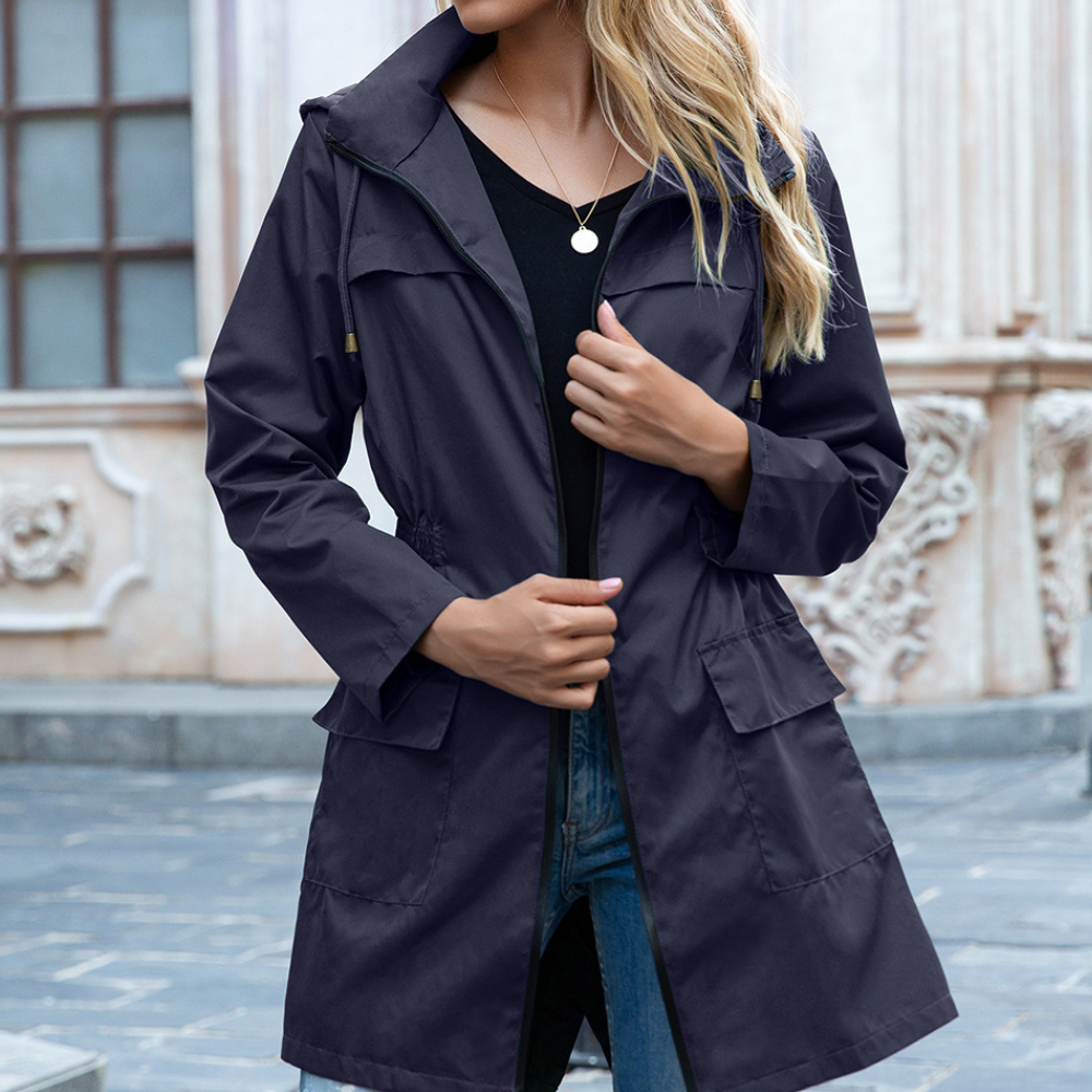 Women's lightweight hooded parka jacket Cissy in Navy Blue – front view