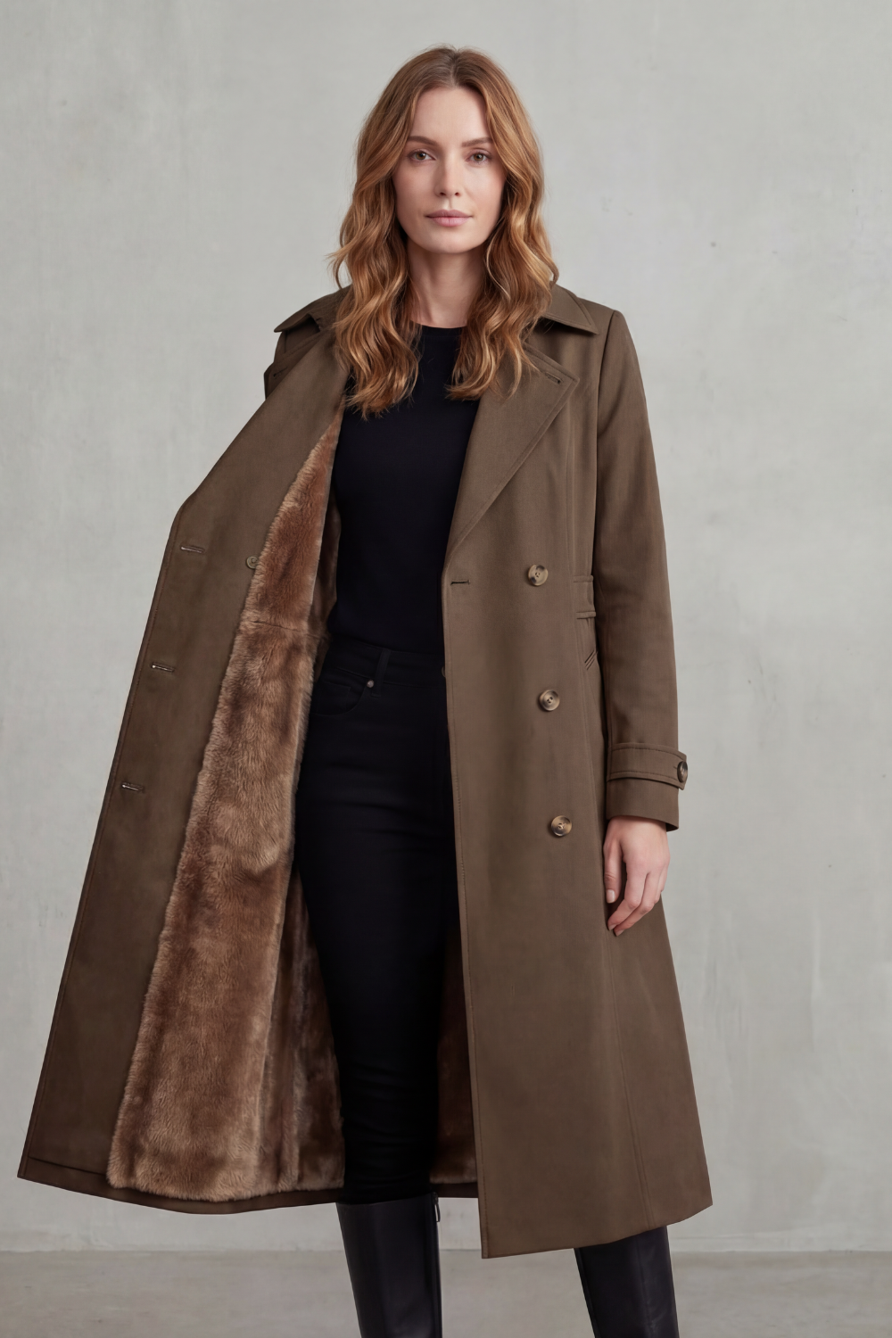 Women's Double-Breasted Winter Coat with Faux Fur Lining – Xanthe