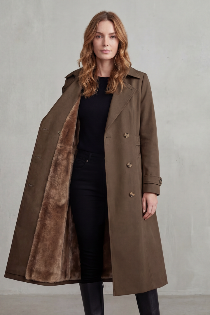 Women's Double-Breasted Winter Coat with Faux Fur Lining – Xanthe
