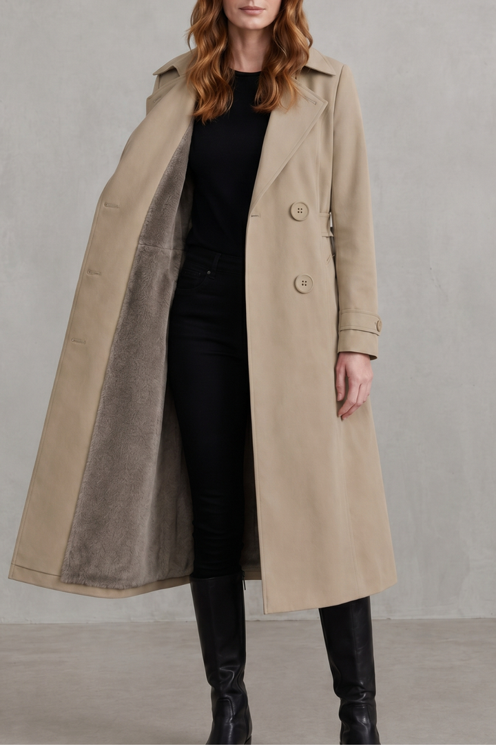 Women's Double-Breasted Winter Coat with Faux Fur Lining – Xanthe