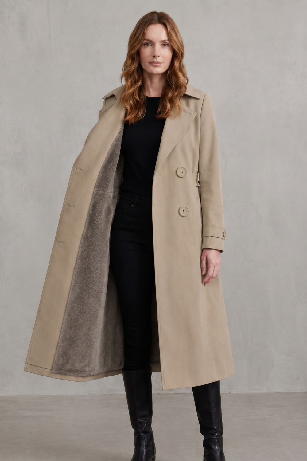 Women's Double-Breasted Winter Coat with Faux Fur Lining – Xanthe
