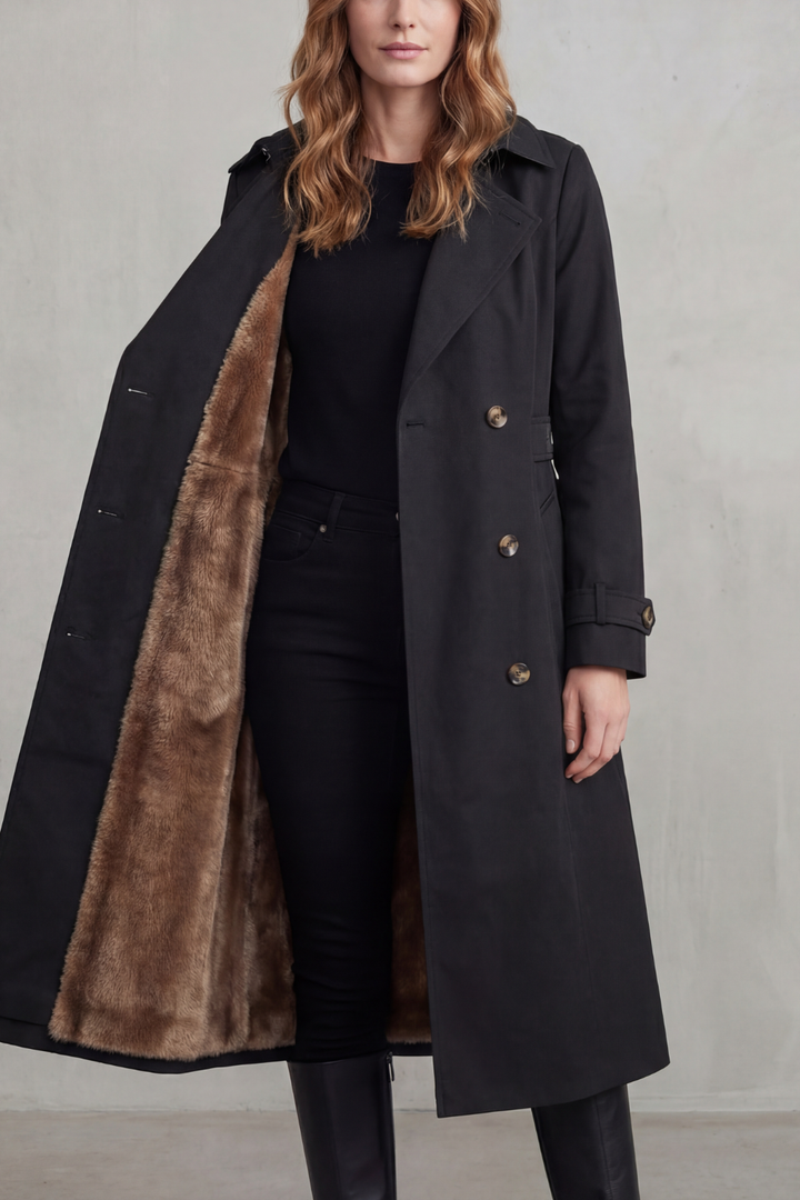 Women's Double-Breasted Winter Coat with Faux Fur Lining – Xanthe