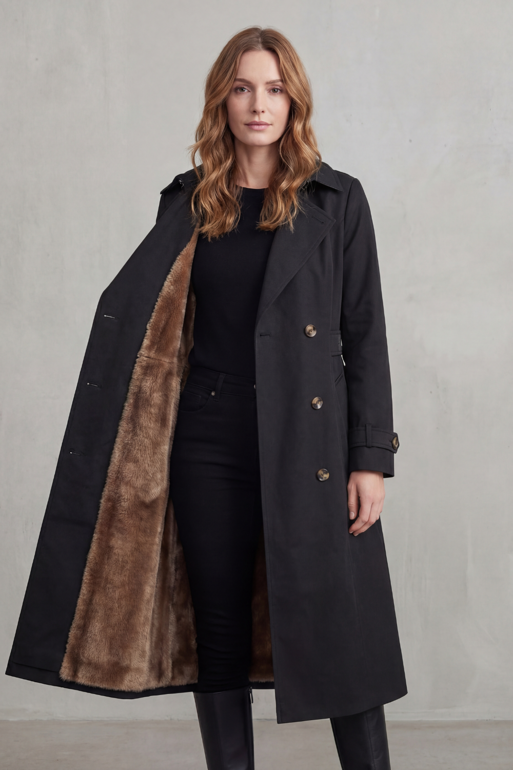Women's Double-Breasted Winter Coat with Faux Fur Lining – Xanthe