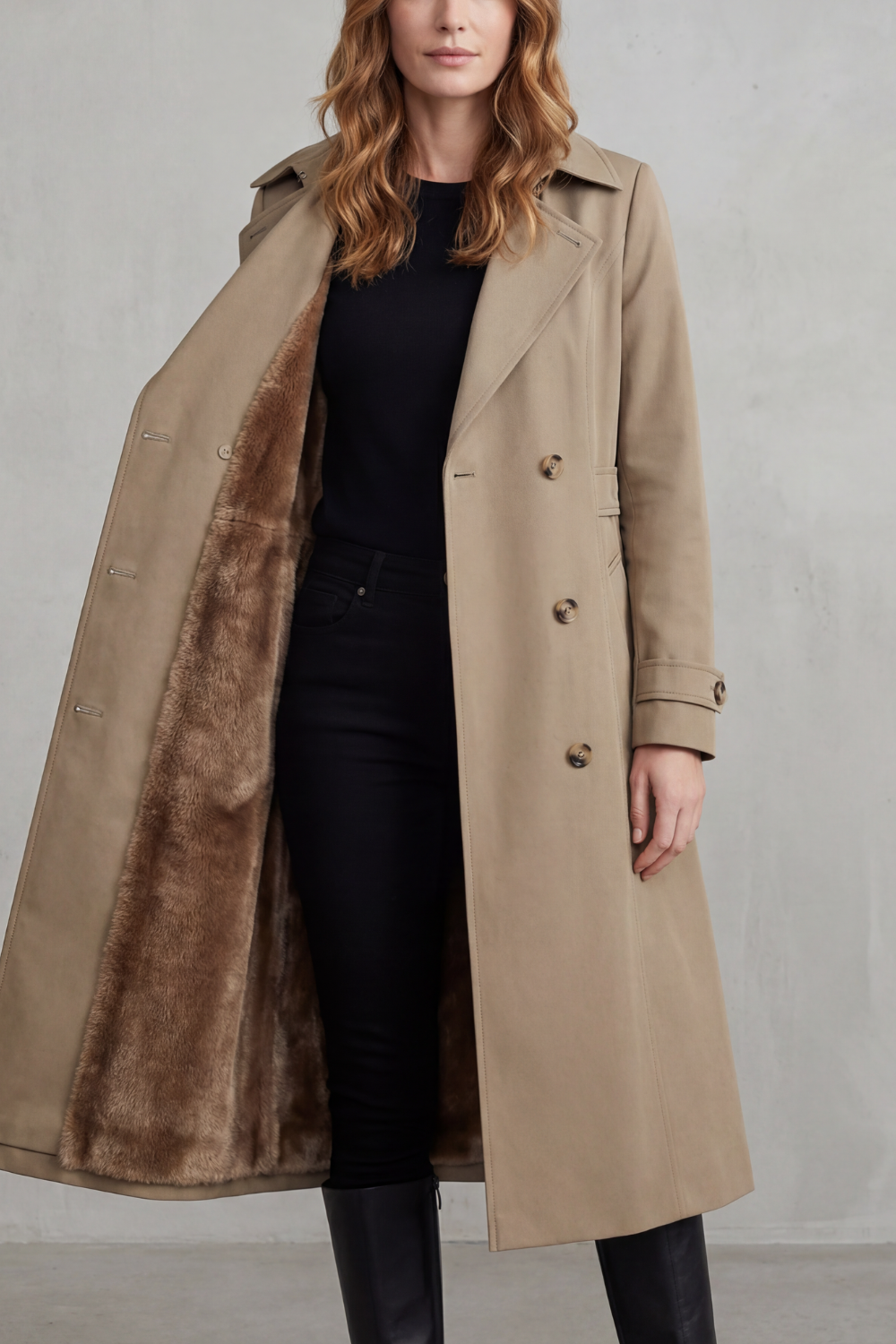 Women's Double-Breasted Winter Coat with Faux Fur Lining – Xanthe