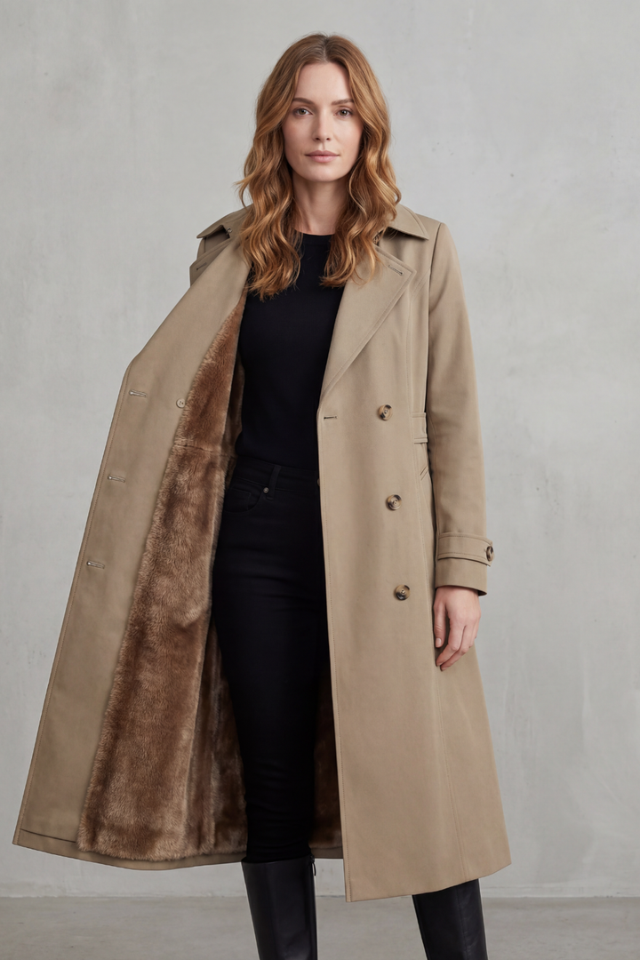 Women's Double-Breasted Winter Coat with Faux Fur Lining – Xanthe