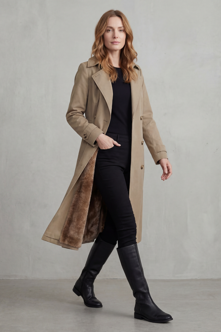 Women's Double-Breasted Winter Coat with Faux Fur Lining – Xanthe