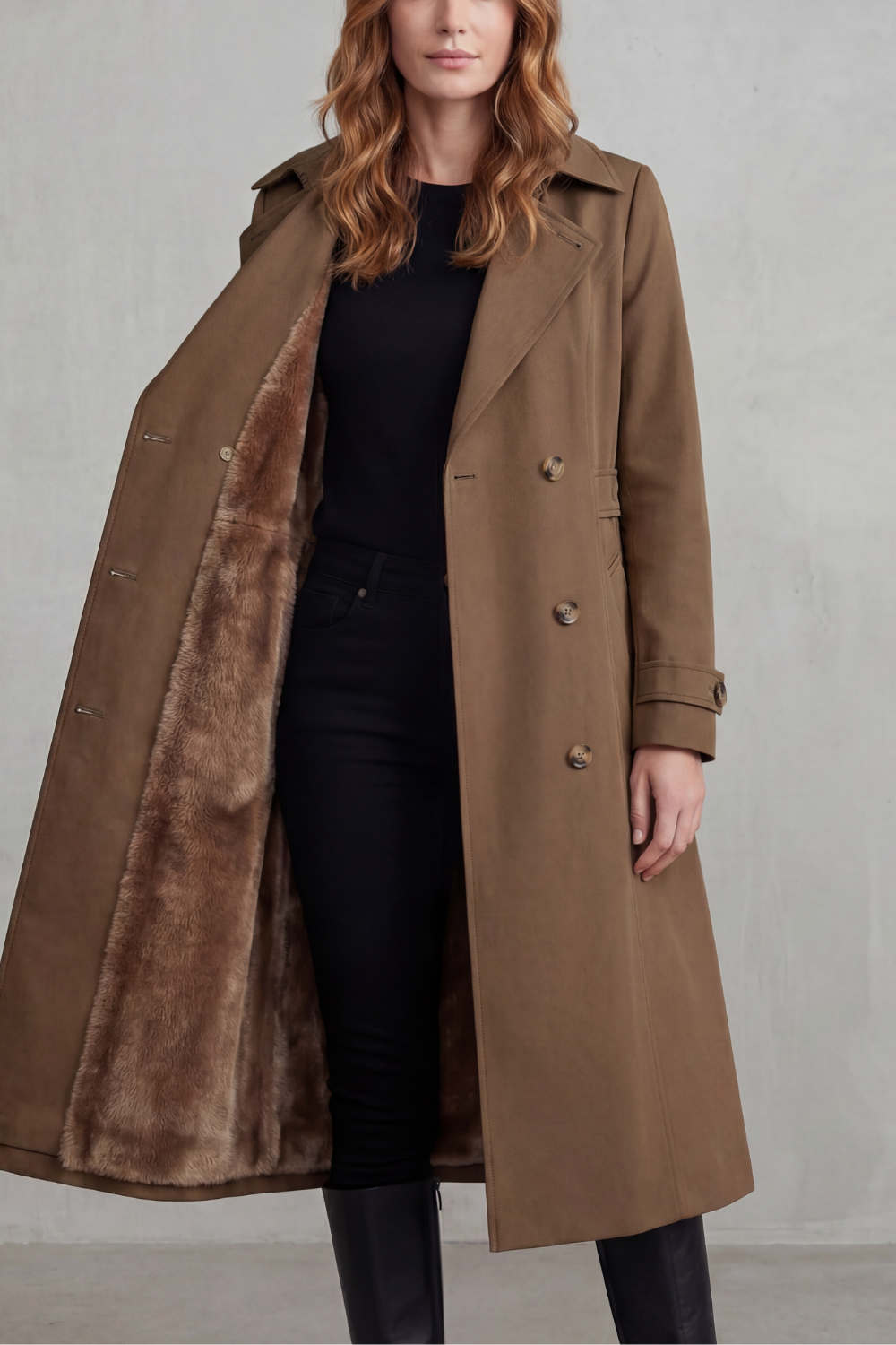 Women's Double-Breasted Winter Coat with Faux Fur Lining – Xanthe