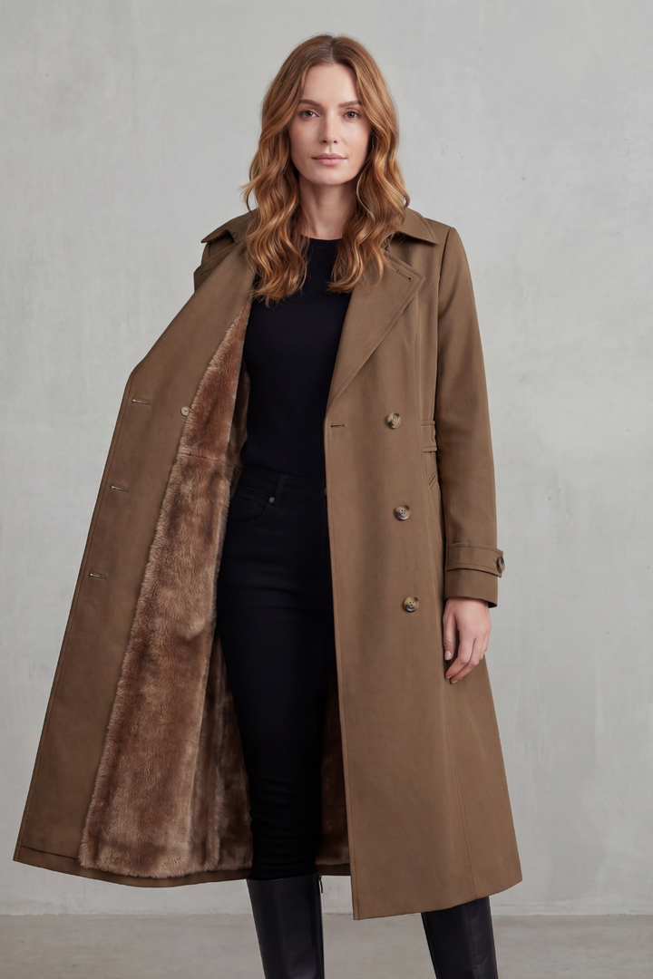 Women's Double-Breasted Winter Coat with Faux Fur Lining – Xanthe