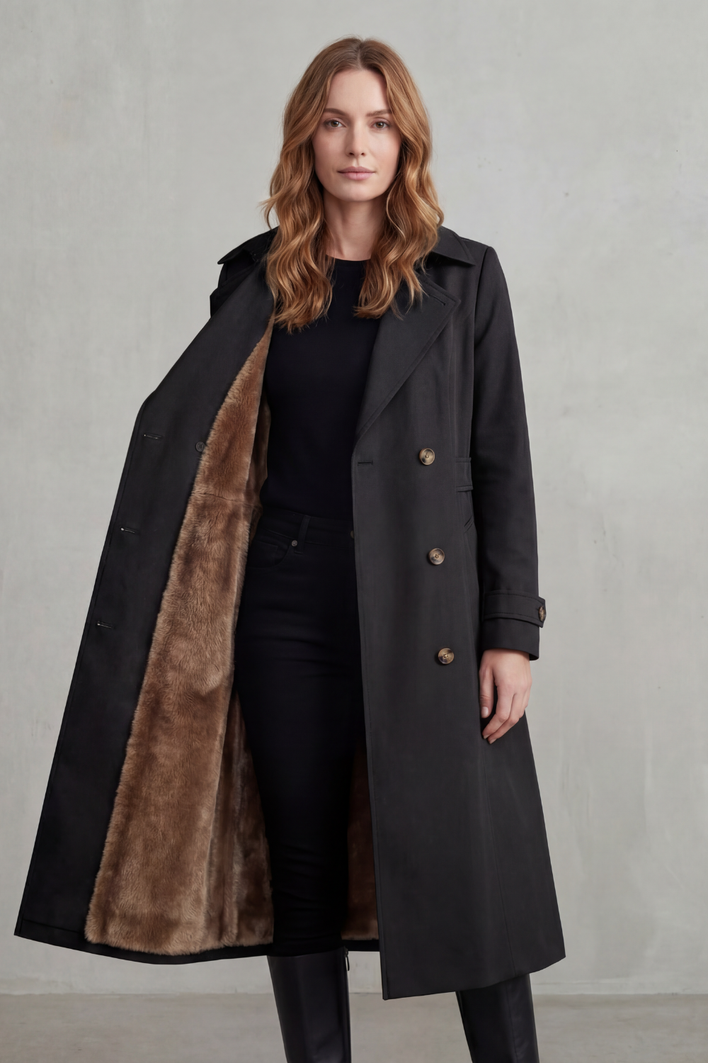 Women's Double-Breasted Winter Coat with Faux Fur Lining – Xanthe