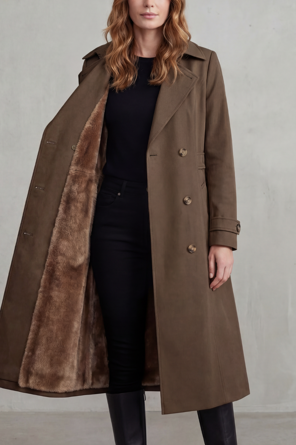 Women's Double-Breasted Winter Coat with Faux Fur Lining – Xanthe