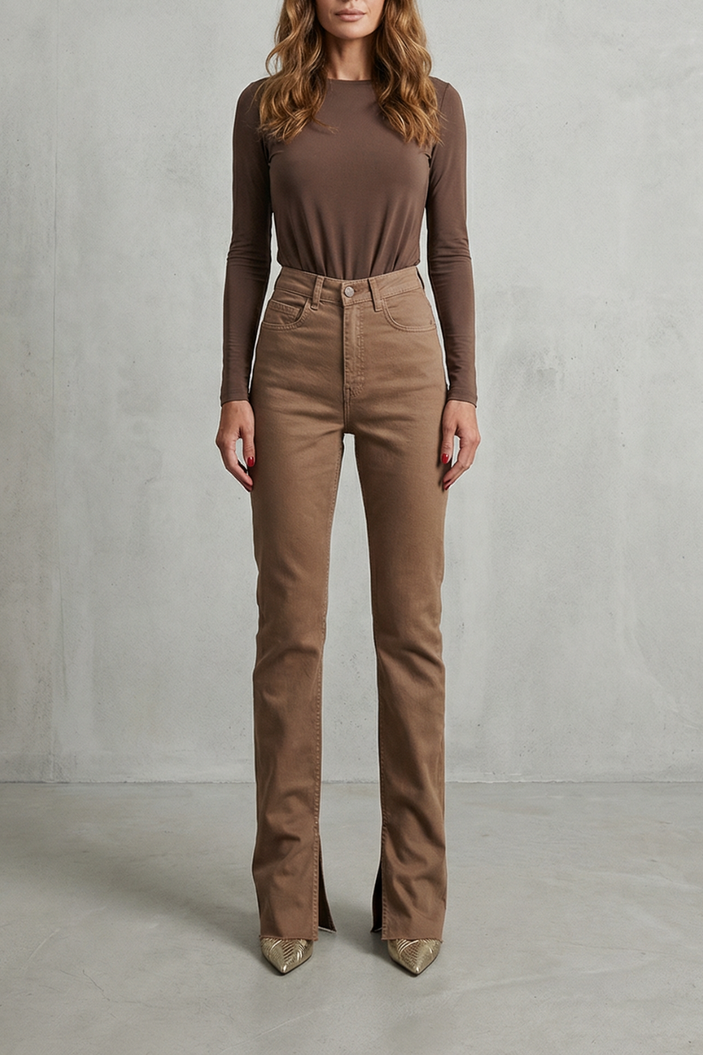 Women's High Waisted Flare Jeans in Brown - Nolienne