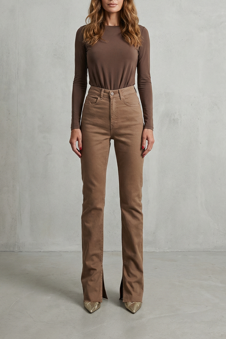 Women's High Waisted Flare Jeans in Brown - Nolienne