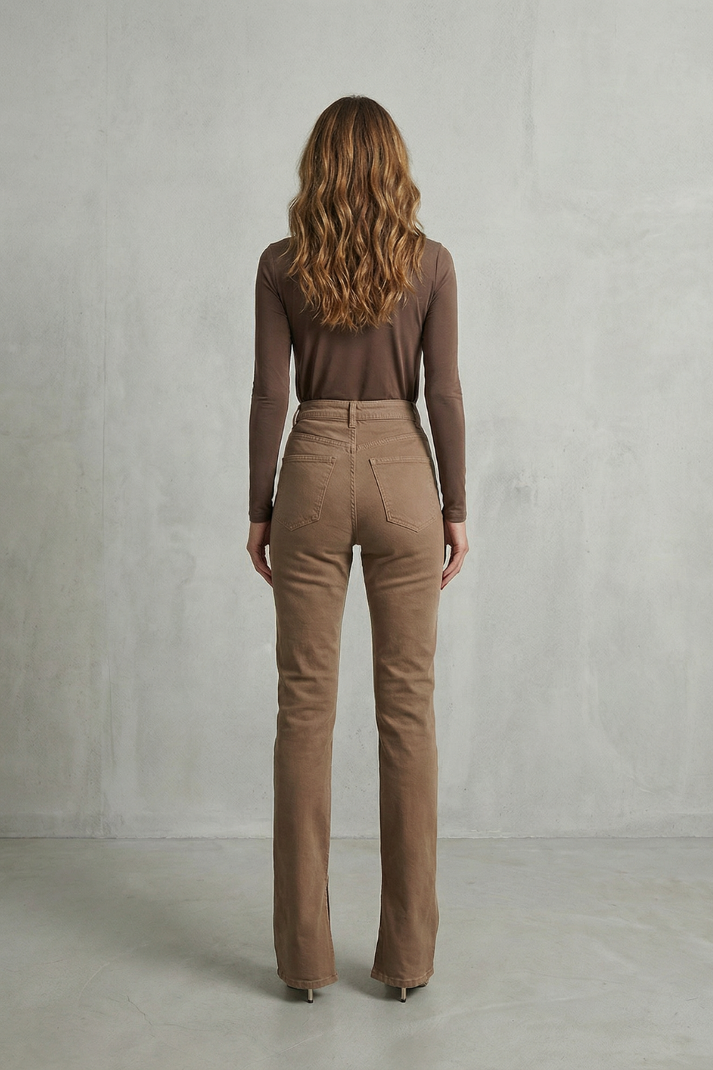 Women's High Waisted Flare Jeans in Brown - Nolienne