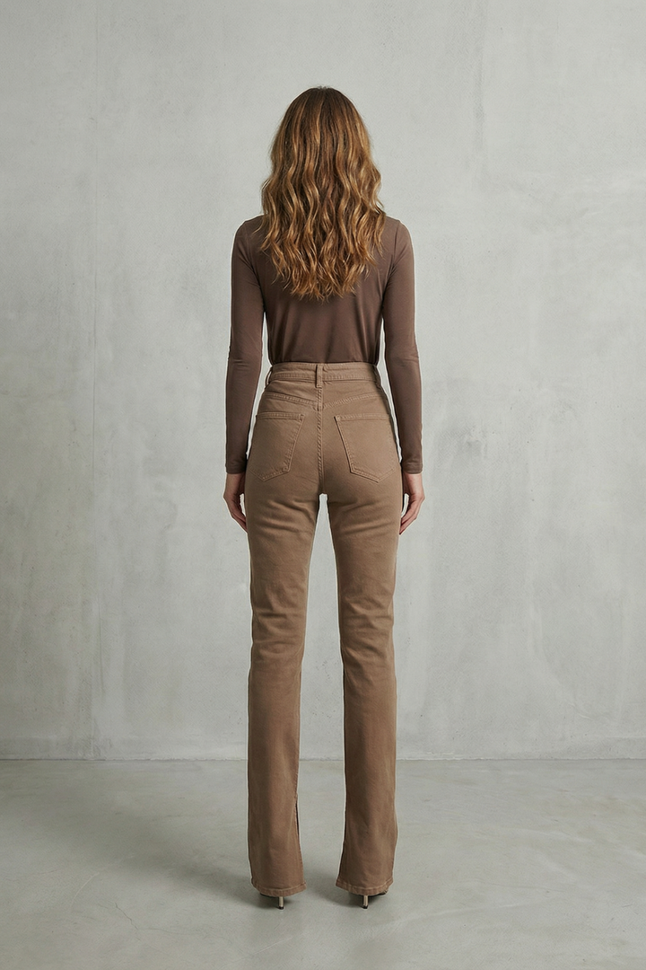 Women's High Waisted Flare Jeans in Brown - Nolienne