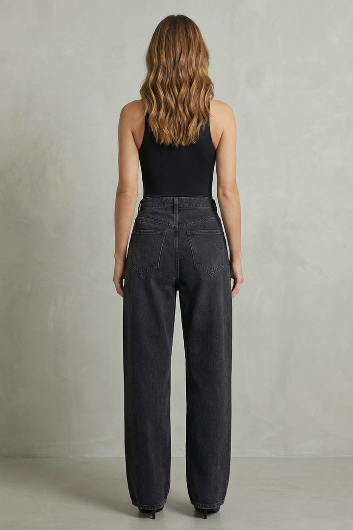 Women's High Waisted Asymmetric Waist Straight Jeans - Rivienne