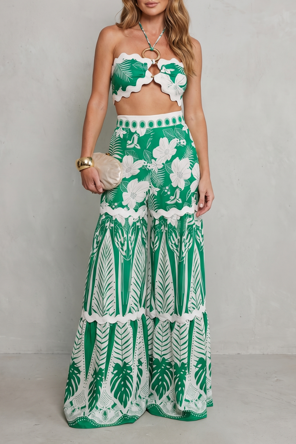 Women's Halter Crop Top and Wide Leg Trouser Set - Andrelise