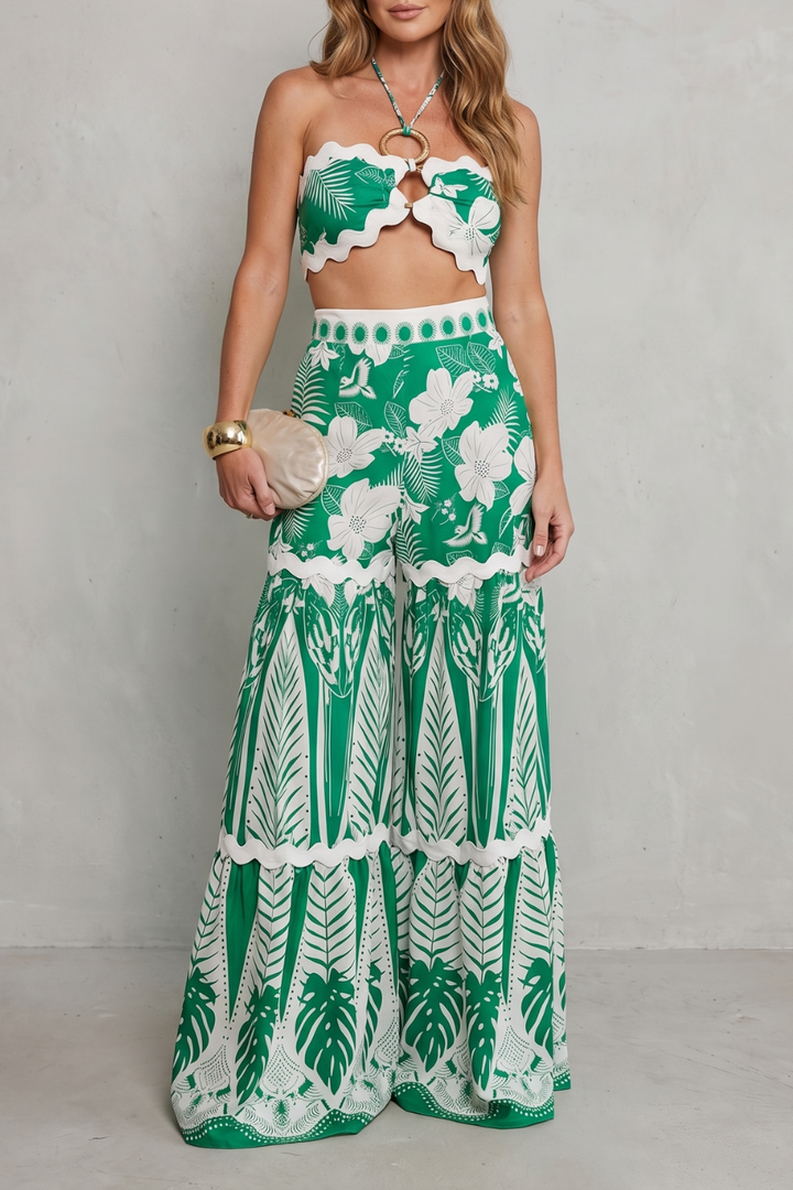 Women's Halter Crop Top and Wide Leg Trouser Set - Andrelise