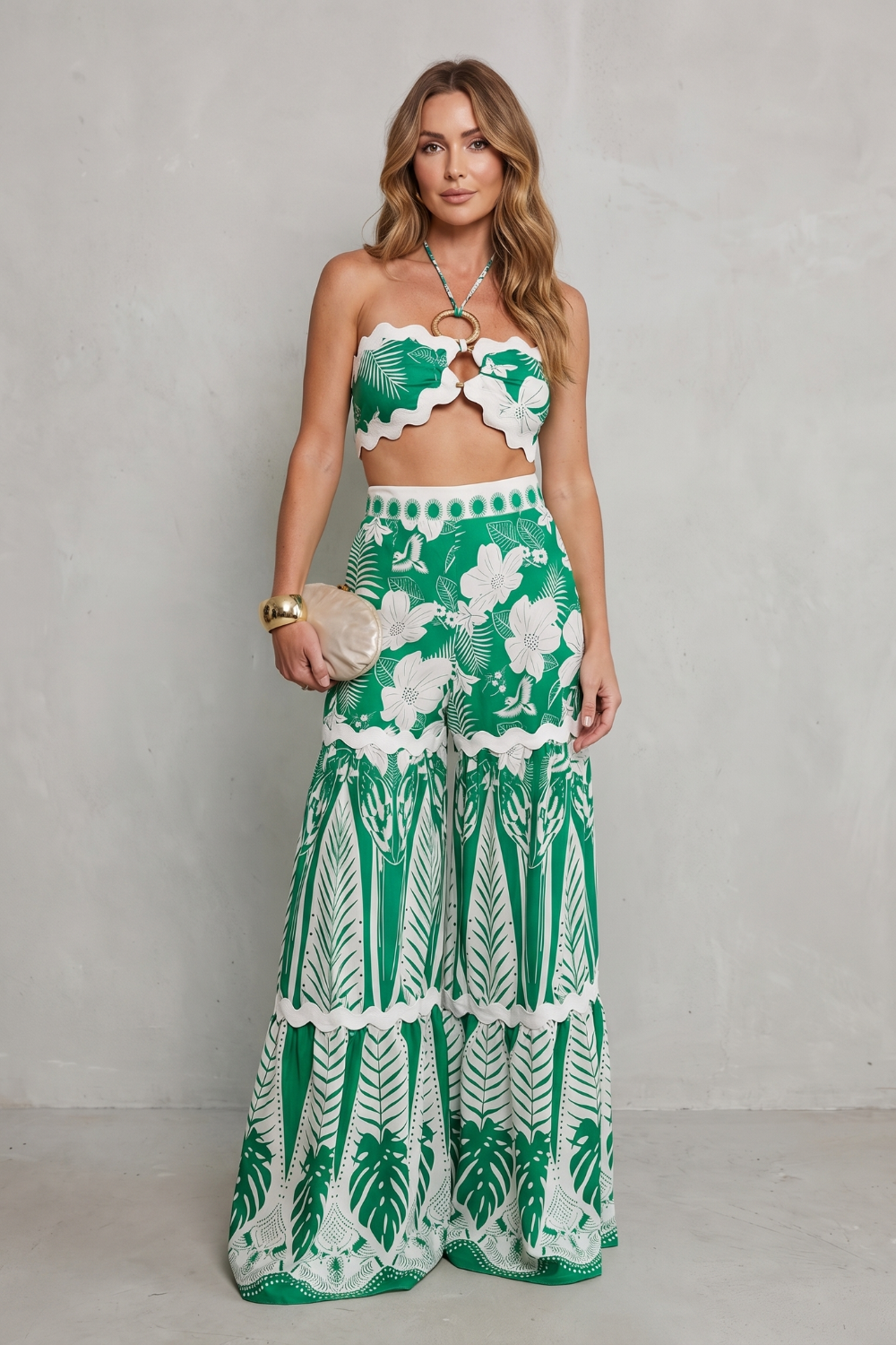Women's Halter Crop Top and Wide Leg Trouser Set - Andrelise