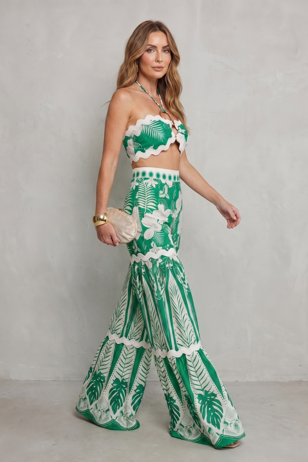 Women's Halter Crop Top and Wide Leg Trouser Set - Andrelise