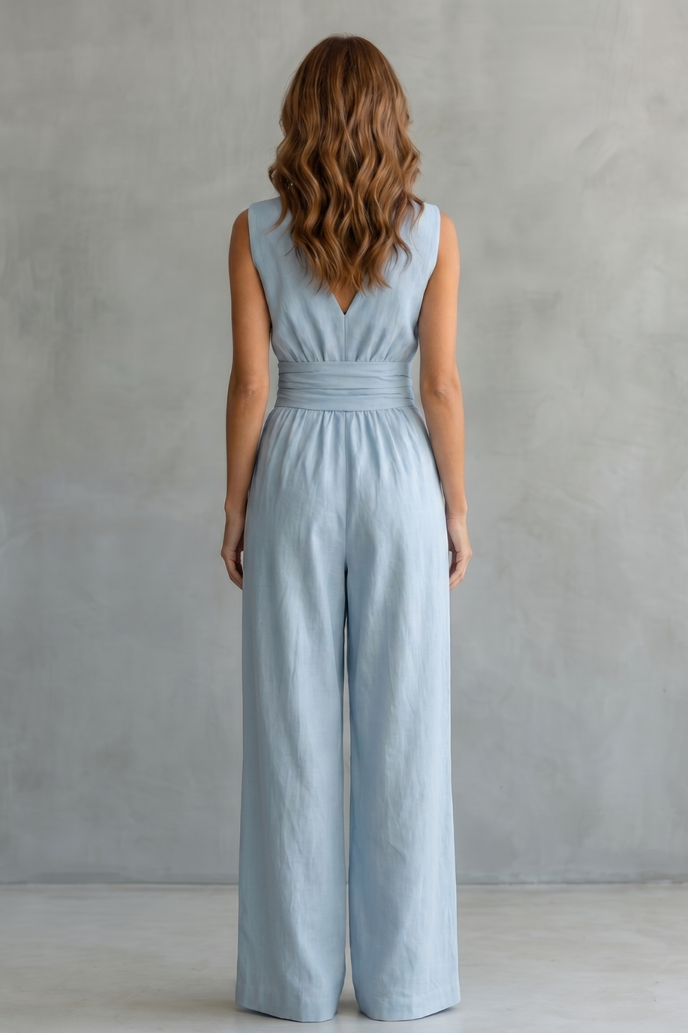 Women's Deep V Neck Wide Leg Jumpsuit with Pockets - Kyrelle