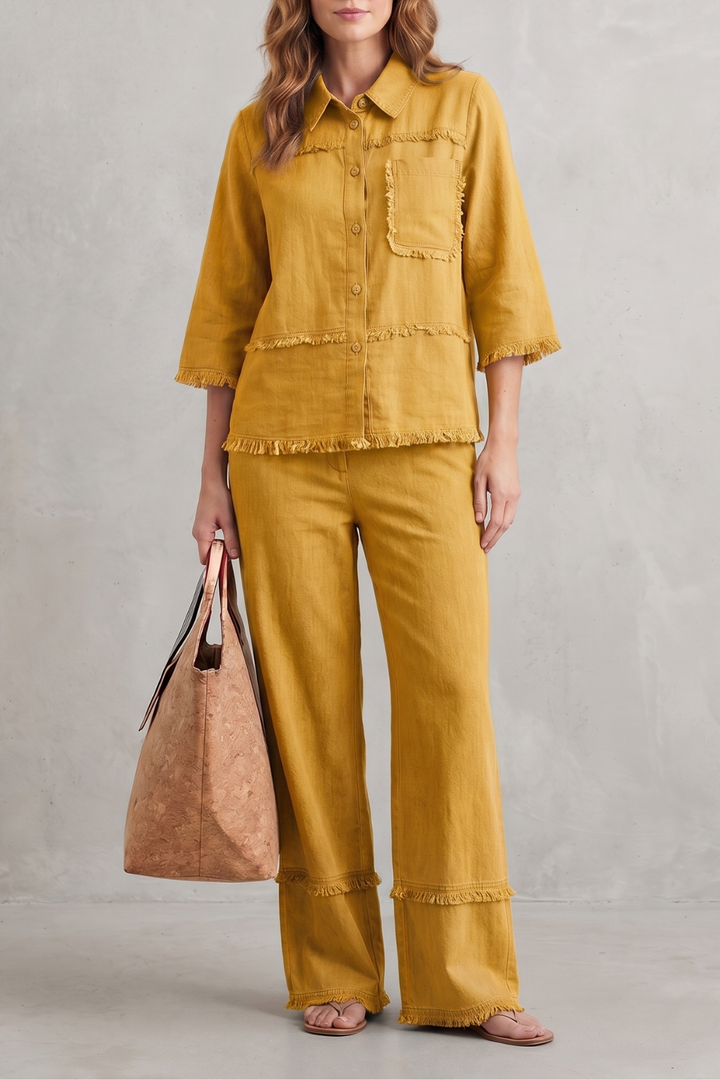 Women's Linen Blend Shirt and Wide-Leg Trouser Co-ord Set - Hesperine
