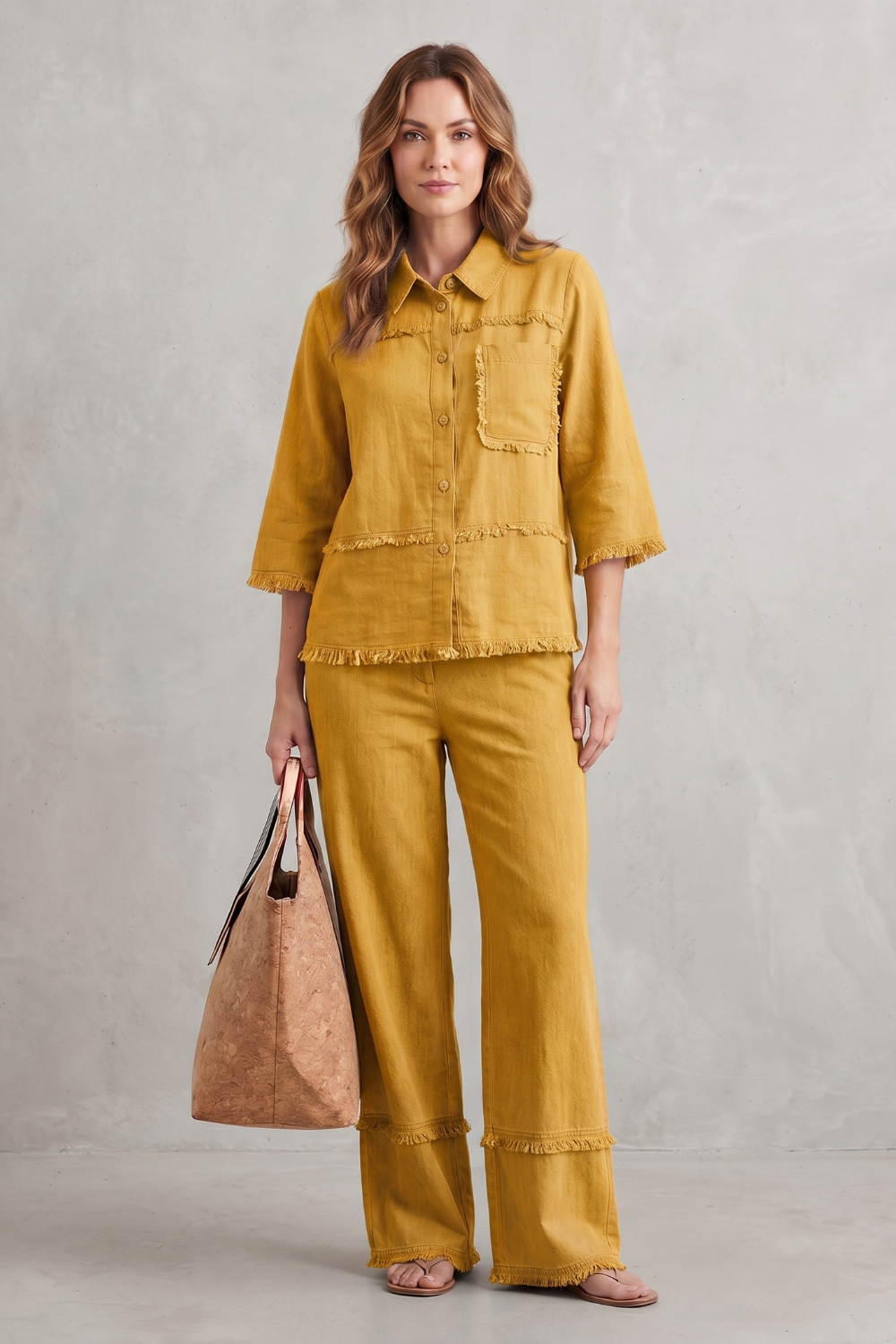 Women's Linen Blend Shirt and Wide-Leg Trouser Co-ord Set - Hesperine