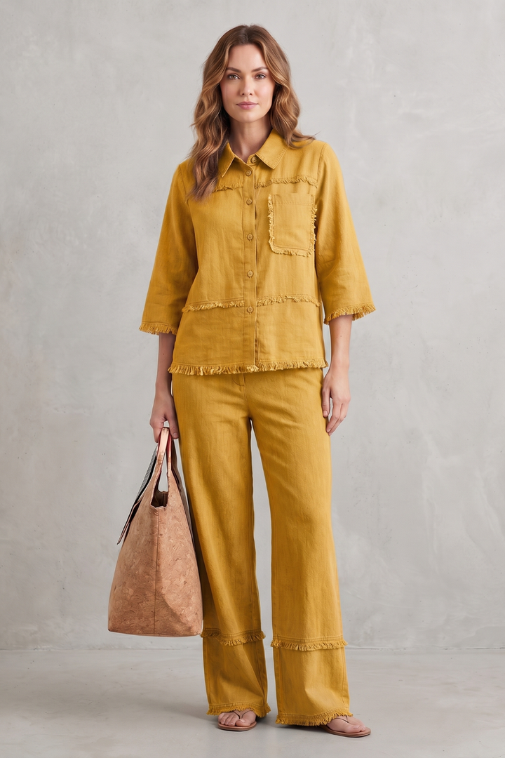 Women's Linen Blend Shirt and Wide-Leg Trouser Co-ord Set - Hesperine