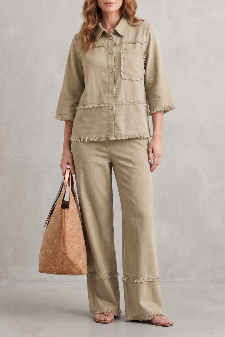 Women's Linen Blend Shirt and Wide-Leg Trouser Co-ord Set - Hesperine