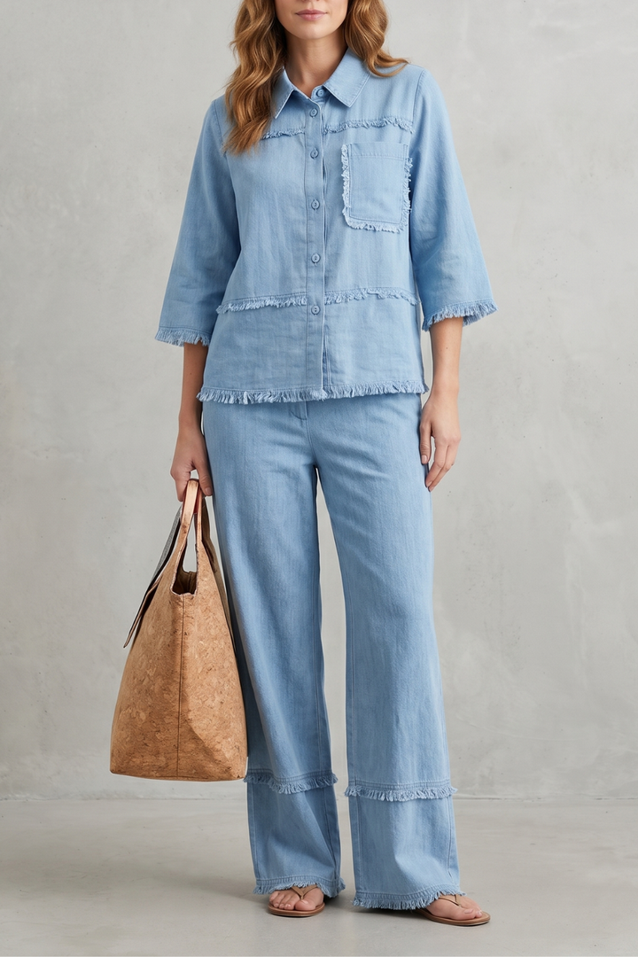 Women's Linen Blend Shirt and Wide-Leg Trouser Co-ord Set - Hesperine