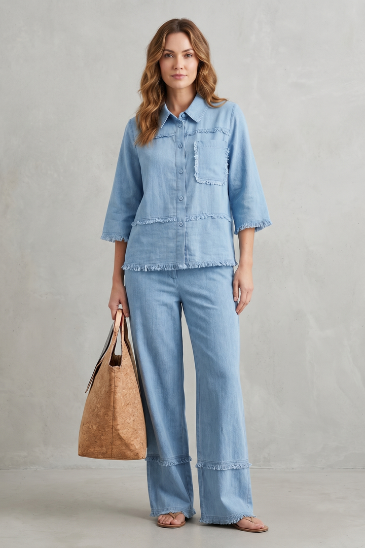 Women's Linen Blend Shirt and Wide-Leg Trouser Co-ord Set - Hesperine