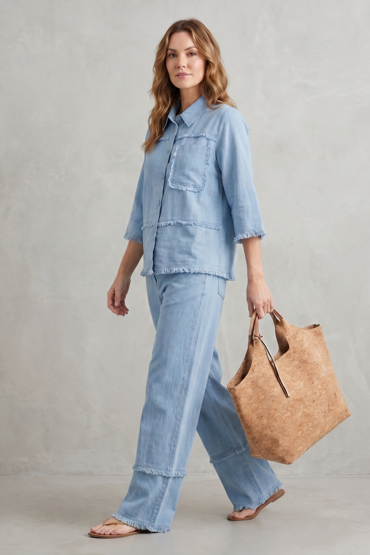Women's Linen Blend Shirt and Wide-Leg Trouser Co-ord Set - Hesperine