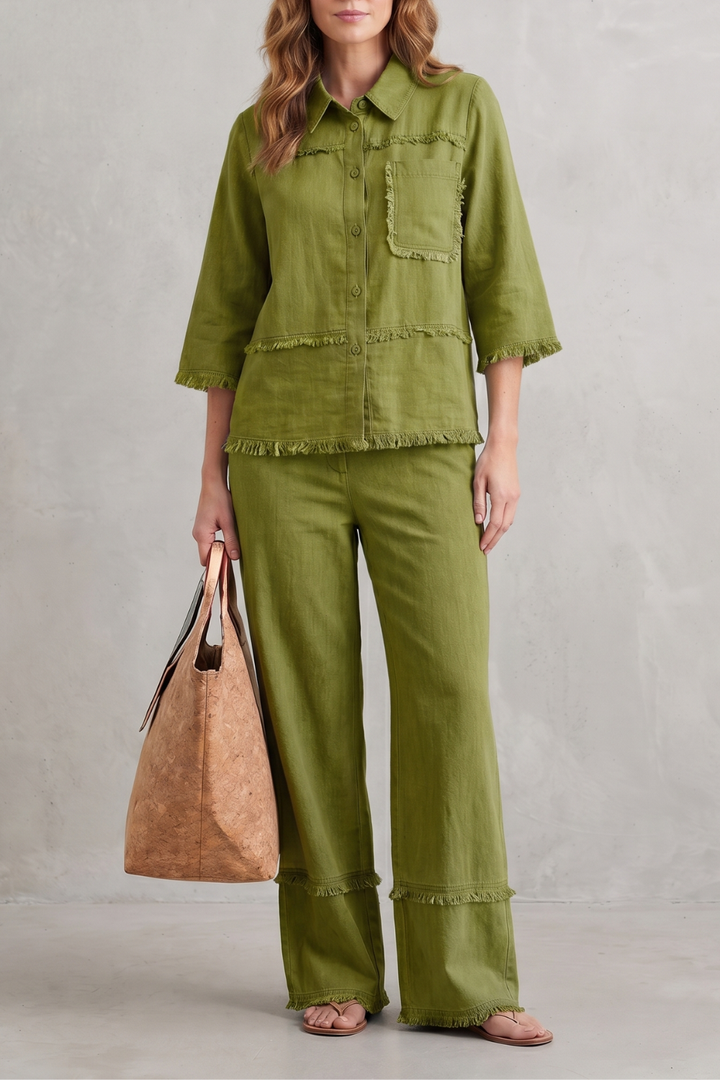 Women's Linen Blend Shirt and Wide-Leg Trouser Co-ord Set - Hesperine