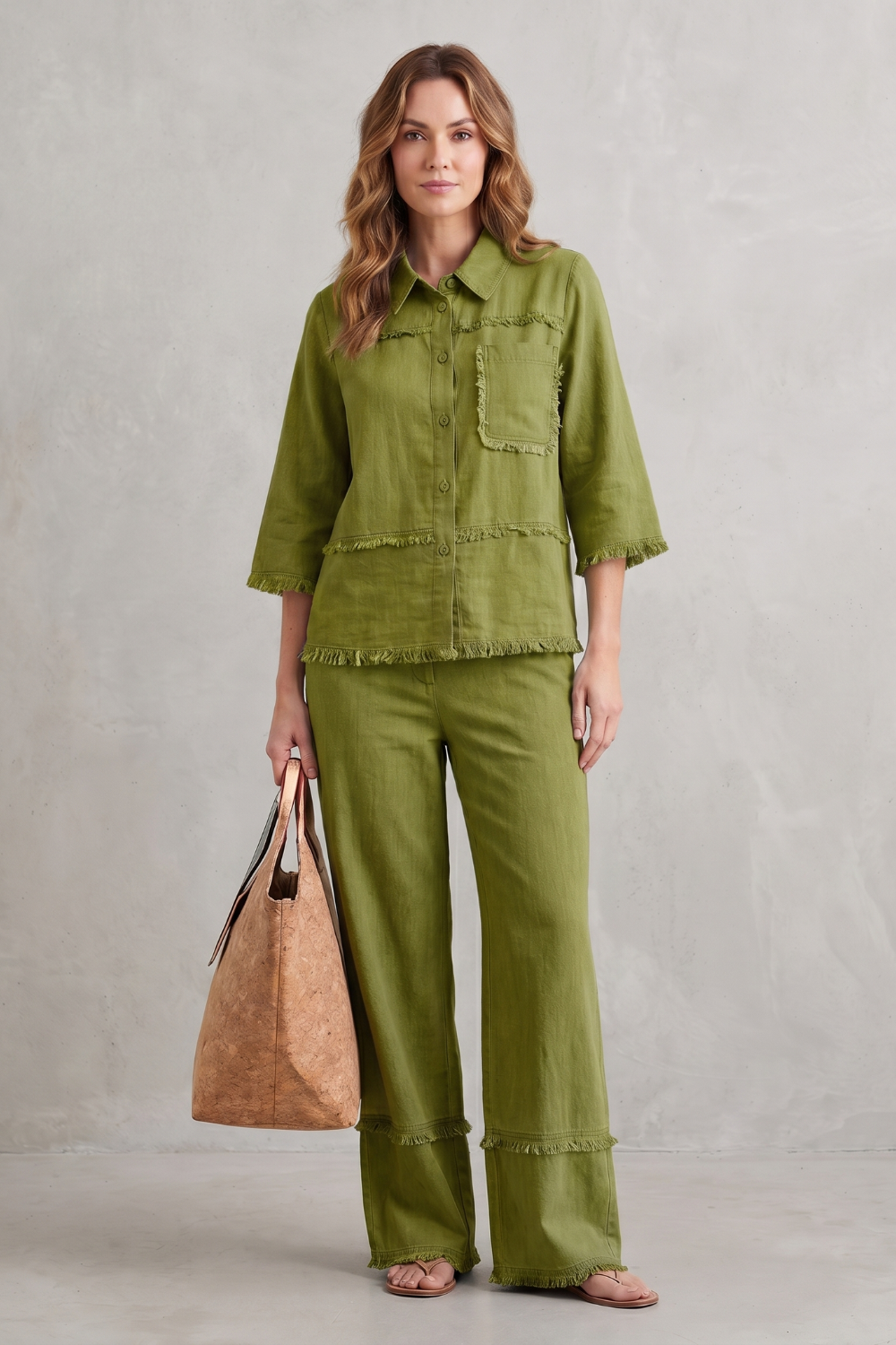 Women's Linen Blend Shirt and Wide-Leg Trouser Co-ord Set - Hesperine