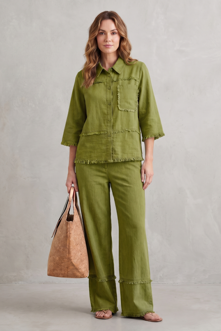 Women's Linen Blend Shirt and Wide-Leg Trouser Co-ord Set - Hesperine