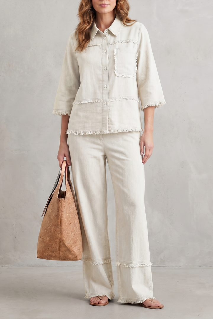 Women's Linen Blend Shirt and Wide-Leg Trouser Co-ord Set - Hesperine