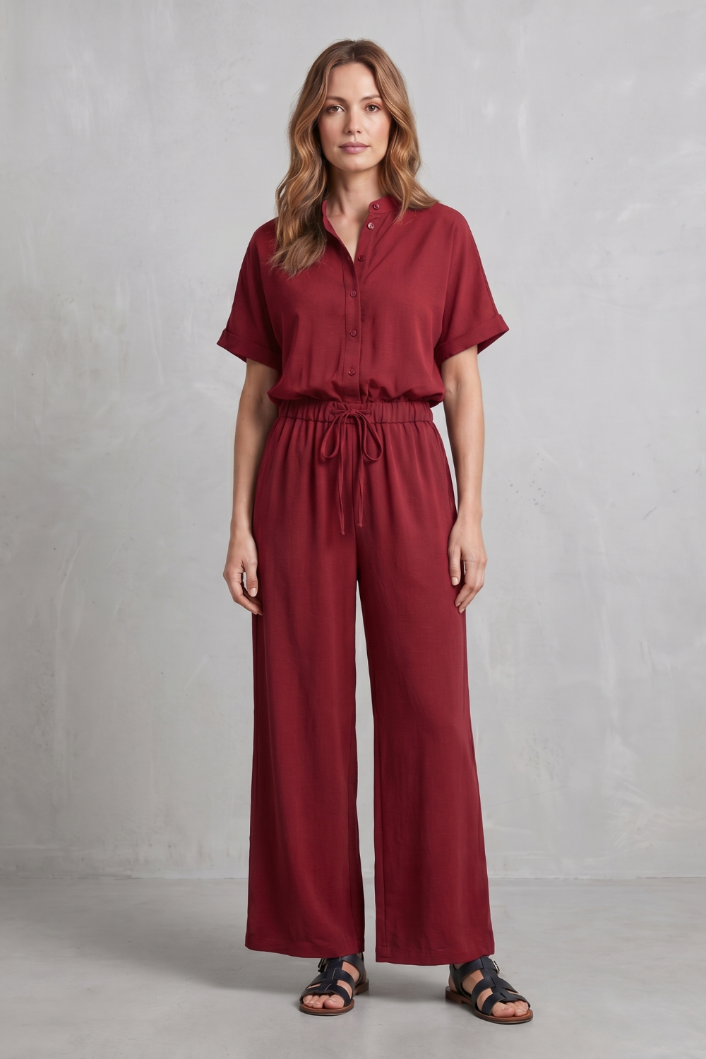Women's Relaxed Top and Wide Leg Trouser Co-ord Set - Belvienne
